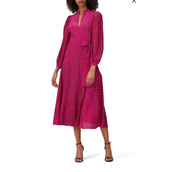 Tanya Taylor Marcela Silk Fuchsia Tonal Zebra print Midi Dress 2 - Picture 1 of 11